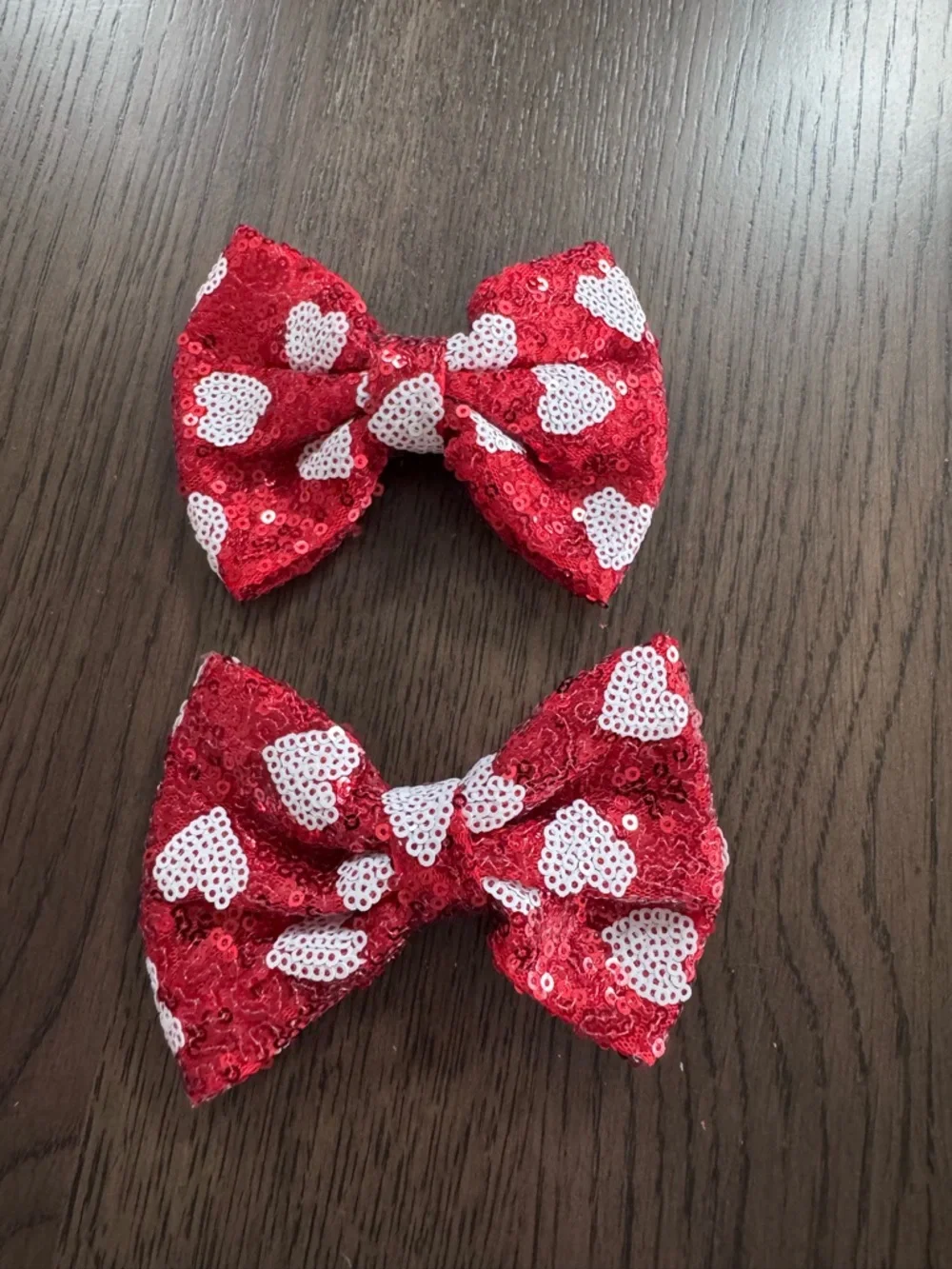 NEW Kids Sequin Heart Hair Bows - Red - Set of 2